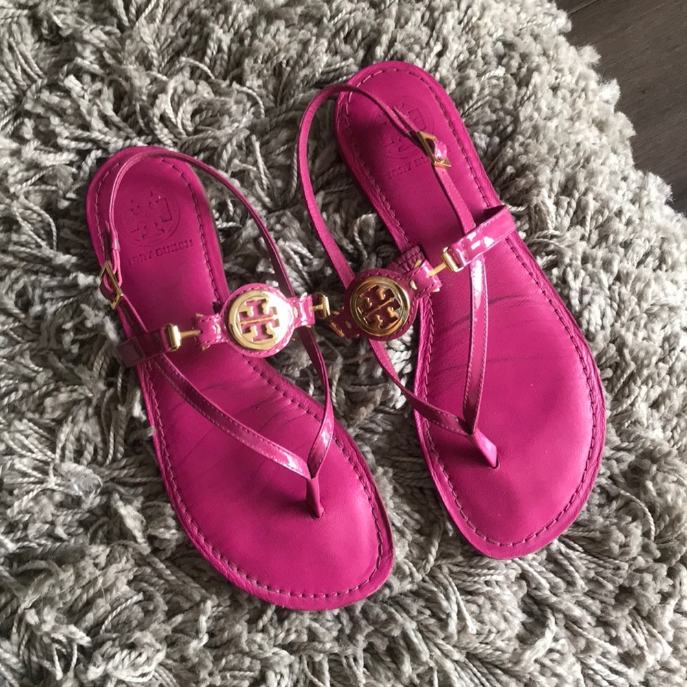 Tory Burch Equestrian Pink Ali Thong Sandals